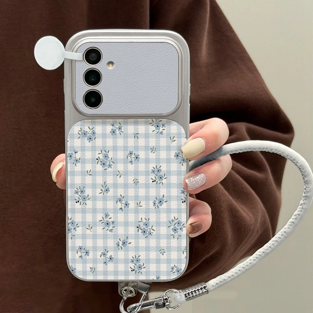 Handyhülle für Samsung Galaxy A57 A56 A55 A54 A53 A37 A36 A35 5G A32 A07 A06 A17 A27 S26 S25 S24 Ultra Blaue Blumen-Lederhülle