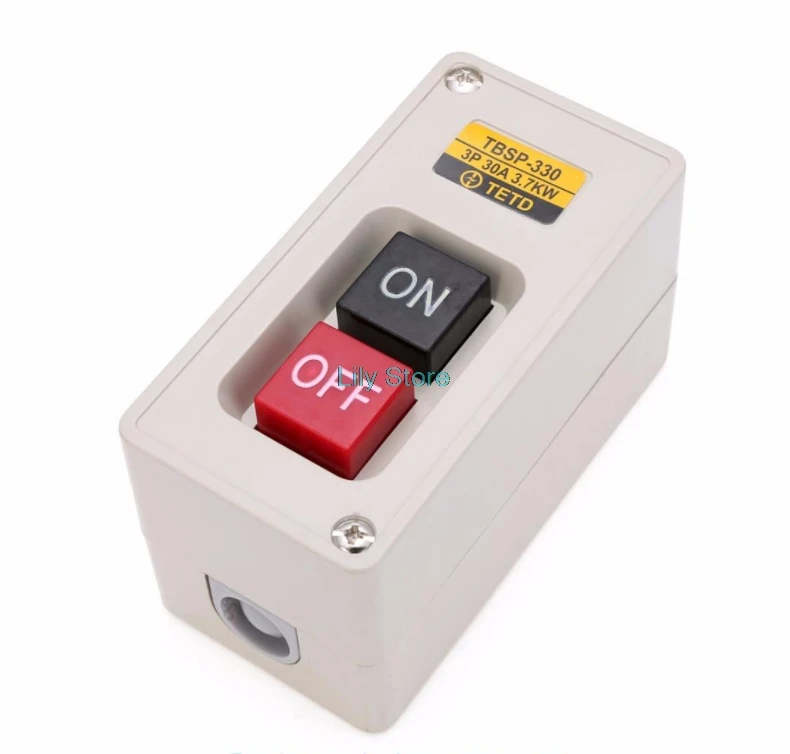 1Pc 3 Phase 30A 3.7KW Self-Lock Latching On/Off Motor Start Stop Power Pushbutton Switch TBSP-330