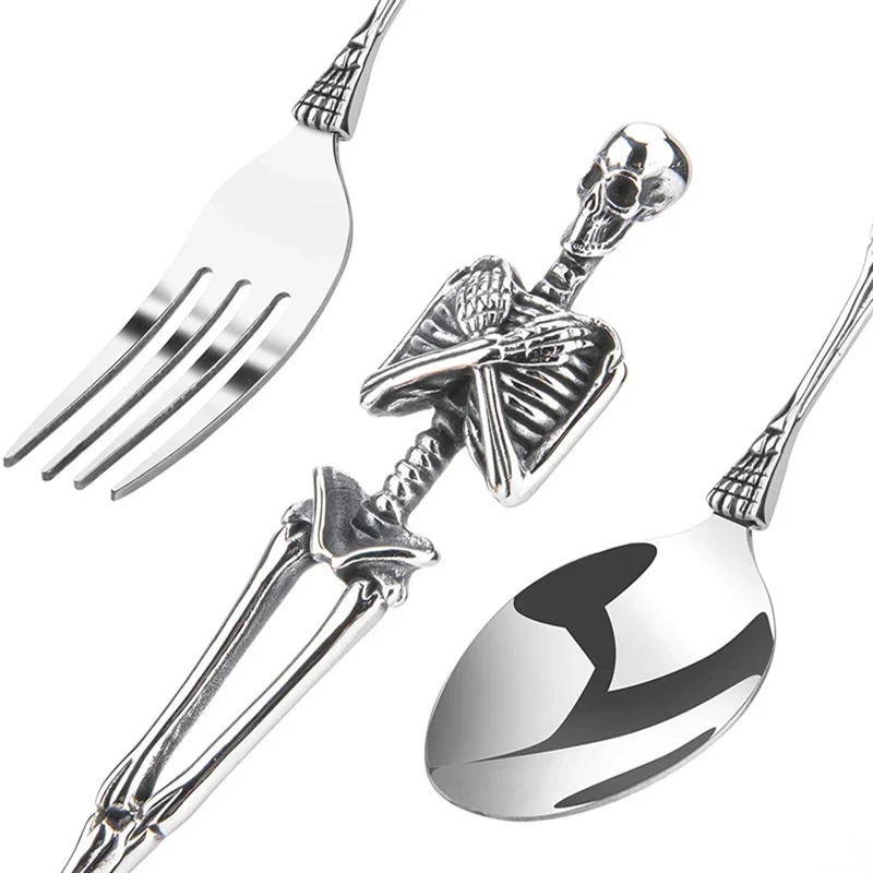 New Titanium Steel Skull Men Fork and Spoon Jewelry Accessories Personality Fashion Charm Unique Titanium for Dinner Tool Gift