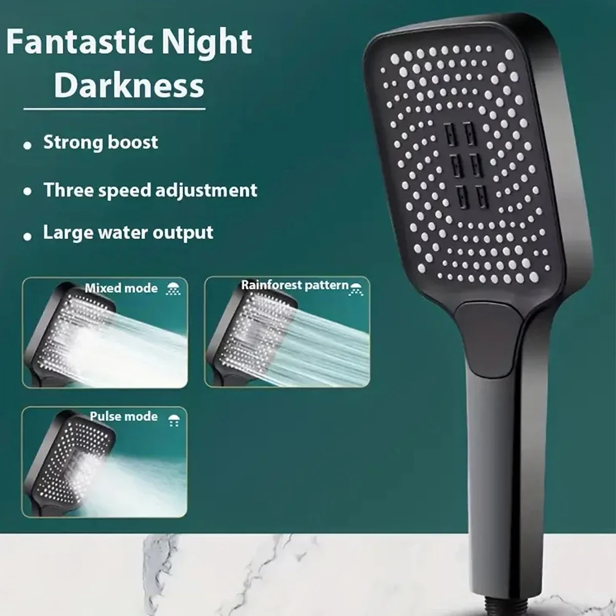 High Pressure Shower Head 3 Modes Adjustable Handheld Square Showerheads Water Saving Bathroom Accessories Black/Silver 2024 New