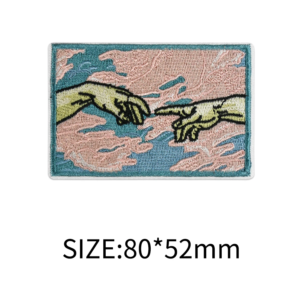 Patch to Iron Michelangelo Hands Sky Clouds Art Vintage Old School Badges Finally Home Decotion for Clothing Coat Vintage Patch