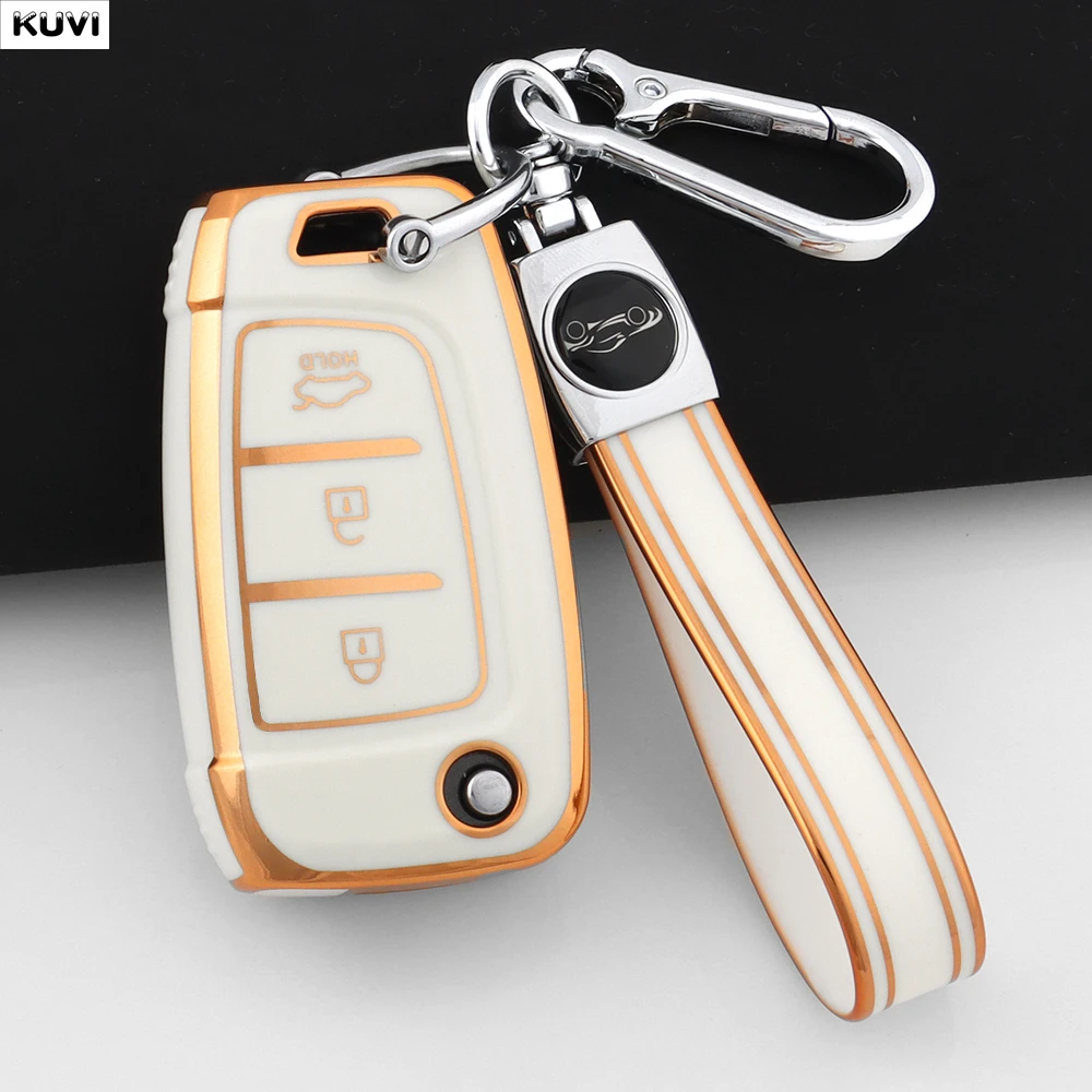 TPU Key Shell for Hyundai Elantra Solaris Tucson I30 I35 I40 KONA Genesis Santa Fe Azera Car Folding Key Case Cover Keychain Bag