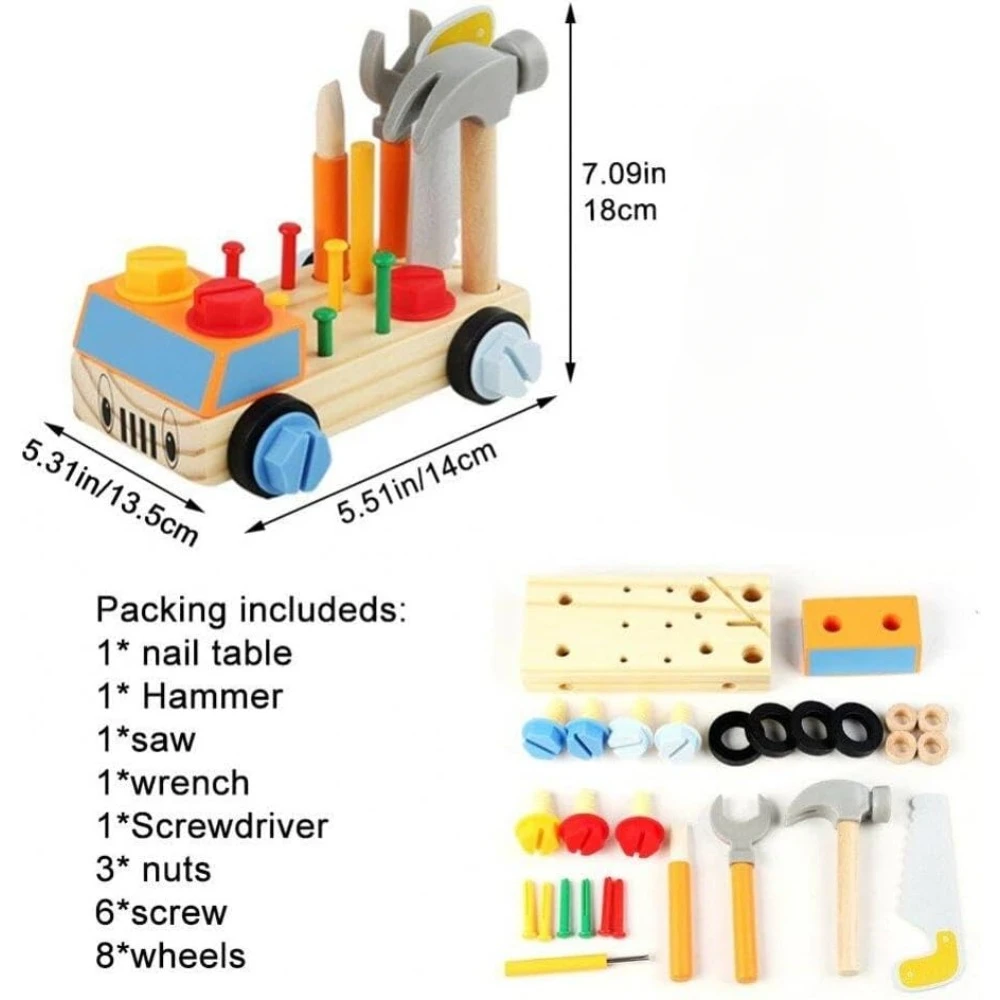Wooden Tool Set Car for Kids Educational STEM Toys Toddler Montessori Toys for Construction Preschool Learning Activities Gifts