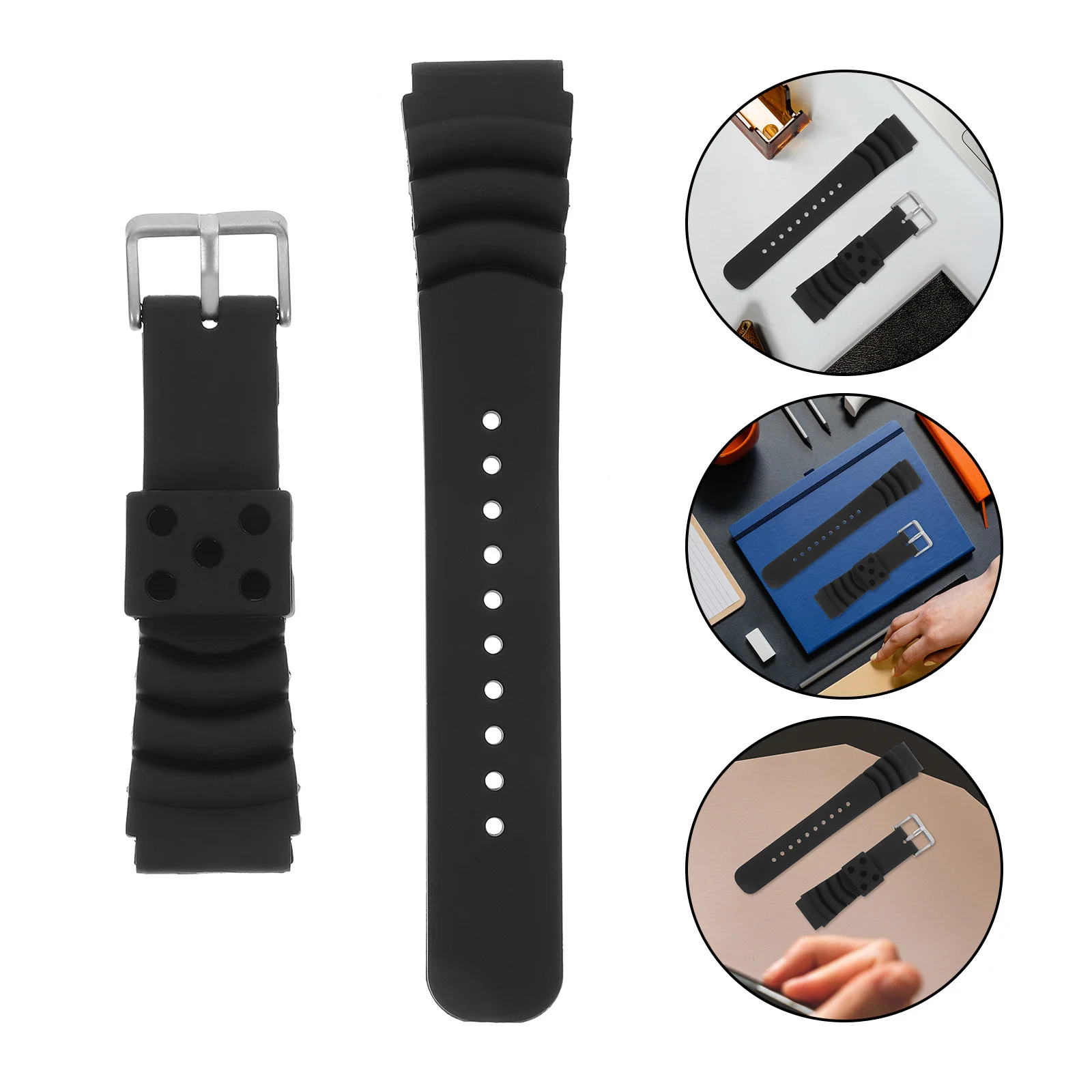 

Stylish Waterproof Silicone Watch Band Durable 22mm Watch Strap Watch Wristband for Replacement (Black)