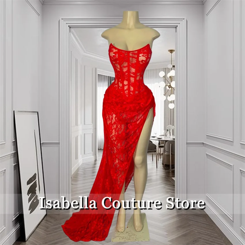 

Sexy Red Prom Dress Luxury Black Girls Lace Sweetheart Mermaid Wedding Party Dress Floor Length Robes De Soirée Customized