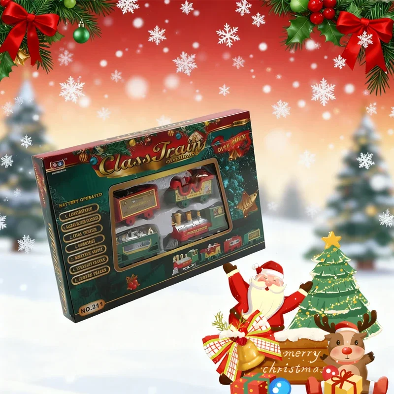 Christmas Electric Train Toy Set Xmas Tree Decoration Train Track DIY Railway Tracks Educational Toys for Kids Party Gifts