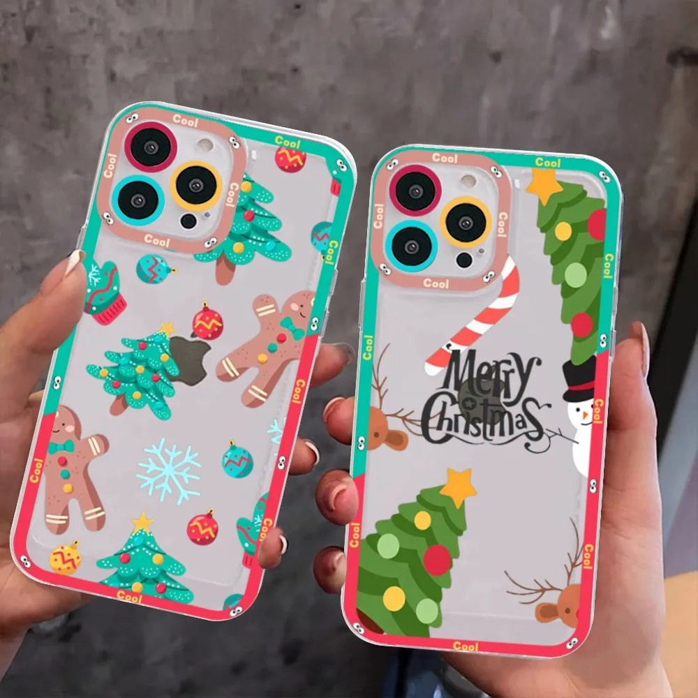 Christmas Cartoon New Year Phone Case For iPhone 15 14 13 12 11 Pro Max Mini X Xs XR Transparent Case