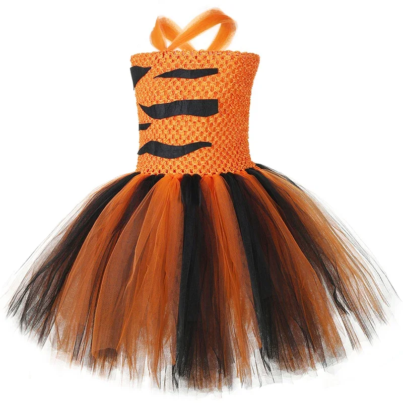 Baby Girls Tiger Halloween Costumes for Kids Jungle Animal Cosplay Dresses for Birthday Carnival Party Outfit with Ears Tail@0Z*