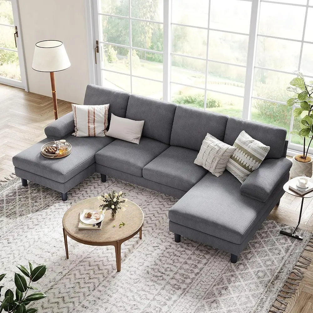 

Living room sofa, Sectional Couch, U Shaped Sofa with Sleepable Armrests, 4 Seat Couch with Double Chaises, Deep Seat Sofas