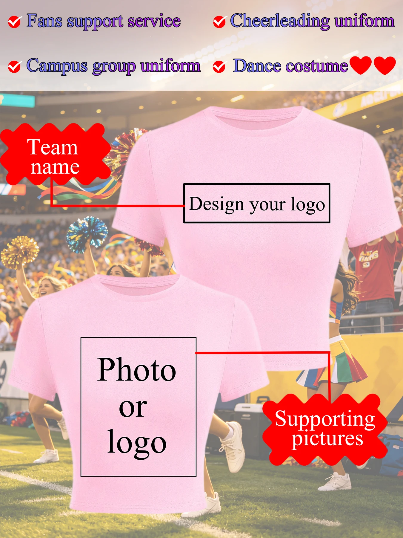 Camiseta Corta para Mujer, Personaliza el Diseño de tu Uniforme de Equipo, Logotipo Y2K, Fans Aid Club, Moda para Fiestas, Hermanas, Camiseta DIY Elástica
