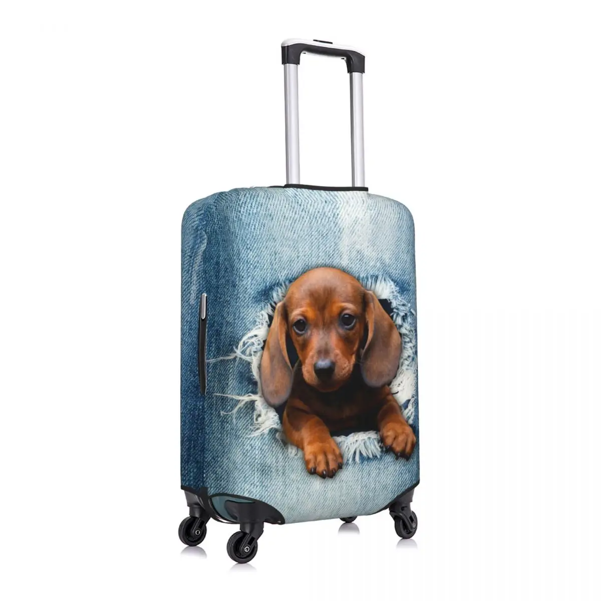 Custom Dachshund Dog Torn Jean Travel Luggage Cover Dust Proof Wiener Badger Sausage Dog Suitcase Cover Protector Fit 18-32 Inch