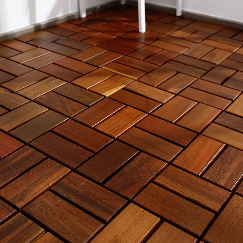 Piastrelle per pavimenti in legno duro da 11 pezzi, installazione a clic sul cortile del giardino della piattaforma del balcone esterno, materiale in legno antisettico impermeabile