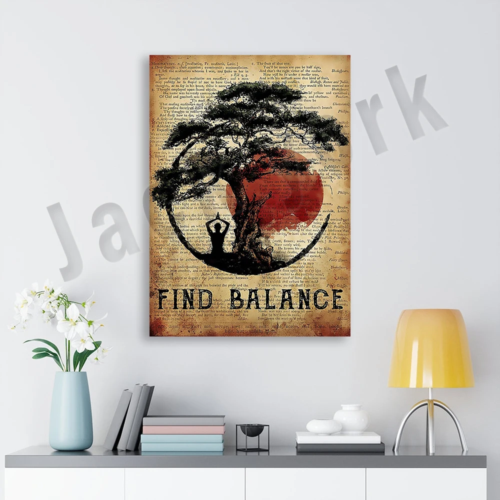 Yoga Posters - Finding Balance, Vintage Yoga Wall Art, Stay Wild Moon Kids Yoga Meditation Posters, Yoga Tree Prints