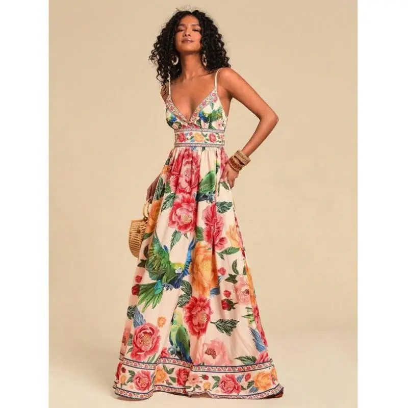 

New R 90949 Long Floral Print V-Ne Dr Summer Cross-Border Casual Sport Suit Seven-Sve Autumn Dr