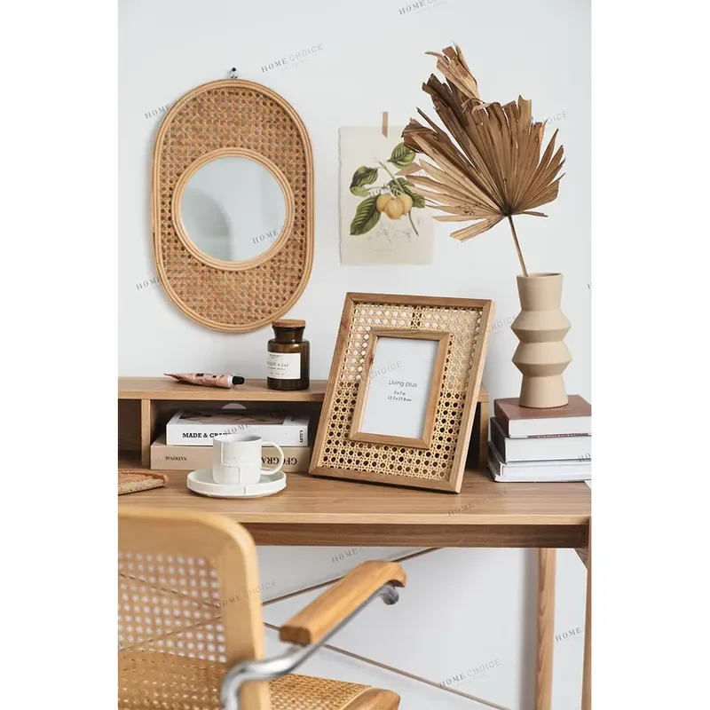 Rattan home decoration high quality handmade rattan hollow photo frame house living room wall desktop home decoration