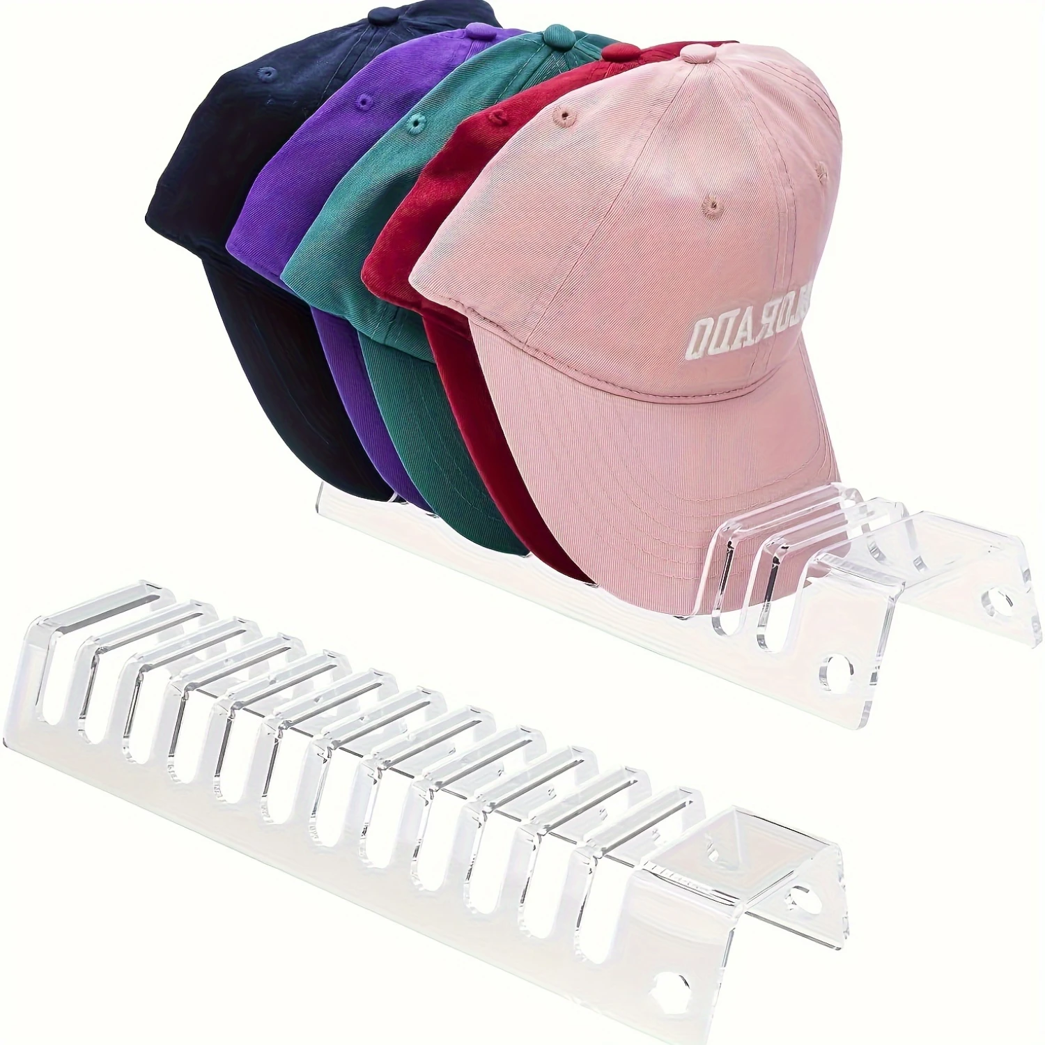 Acrílico Suporte Rack para Baseball Hat Display, Organizador claro para armário e prateleira, detém 12 Caps, claro, 2PCs