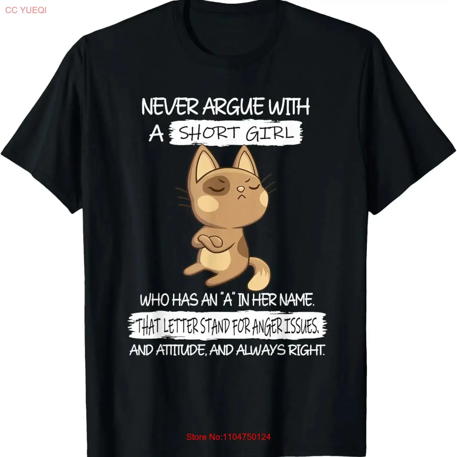Never Argue with A Short Girl Who Has an in Her Name Cat T Shirt for Dad vintage Washed Comfortable Stretched Casual streetwear