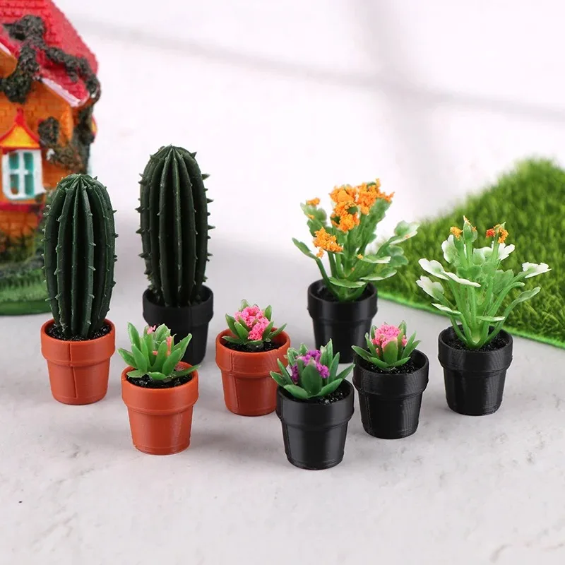 5Pcs 1:12 Dollhouse Simulation Plant Potted Model Dollhouse Fairy Garden Miniature Desktop Home Ornament Micro Scene Decoration