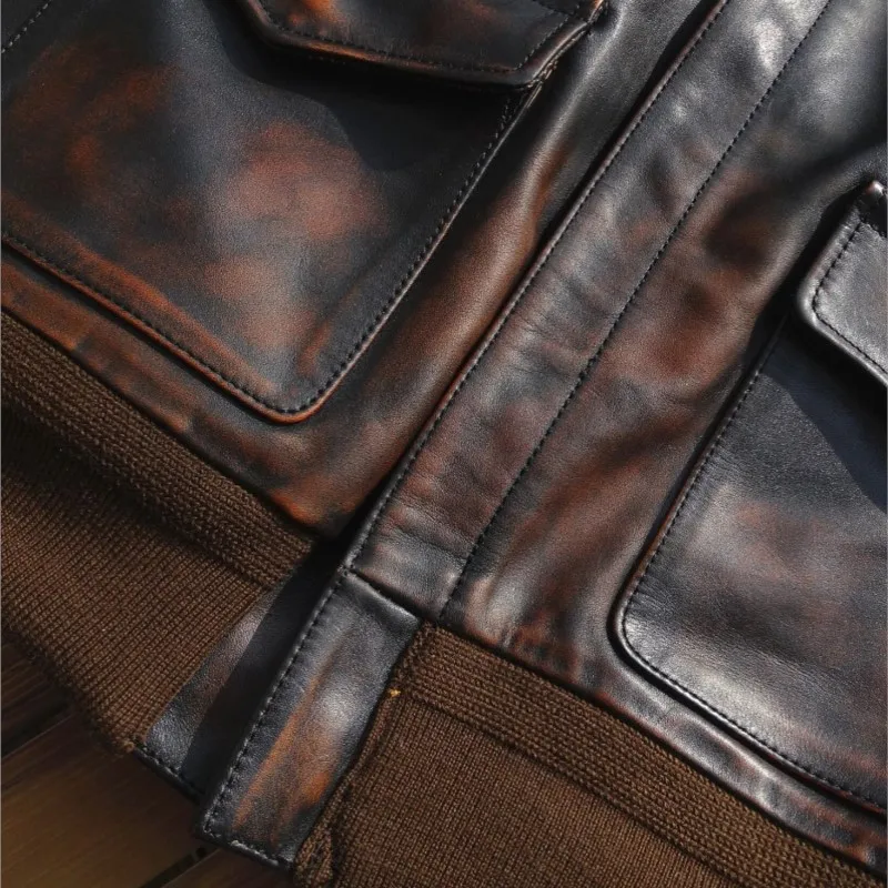 เสื้อโค้ทหนังแท้ขัดเงาด้วยมือสไตล์วินเทจสุดหรูและลำลอง