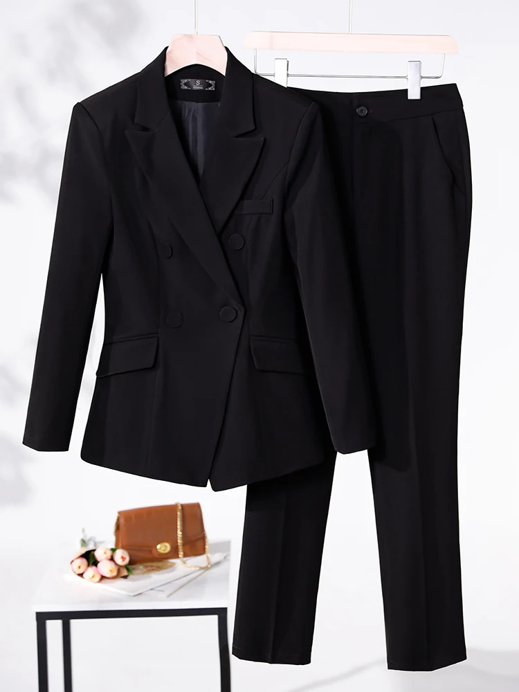 Red Black Blue Apricot 2 Piece Set Formal Pant Suit Women Female Blazer Jacket And Trouser For Office Ladies Work Wear