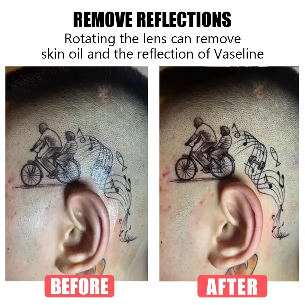 Luz de relleno para tatuaje, Reduce la luz reflectante, 120 cuentas LED con lente Cpl de 52mm, filtro polarizador Circular, luz para fotografía de tatuaje