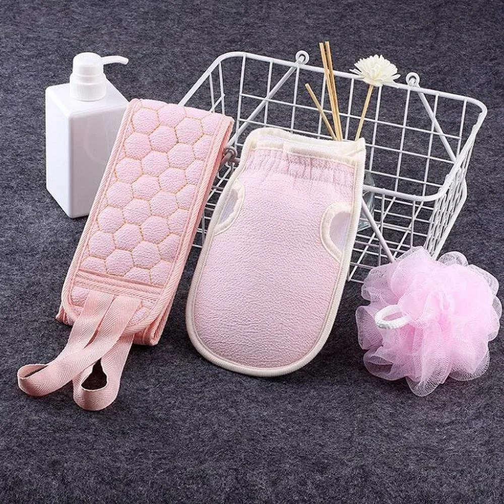 3 Stuks Body Scrubber Set Bad Handschoen Doucheborstel Exfoliërende Scrub Spons Exfoliator Back Massager Dode Huid Verwijderen Badgereedschap