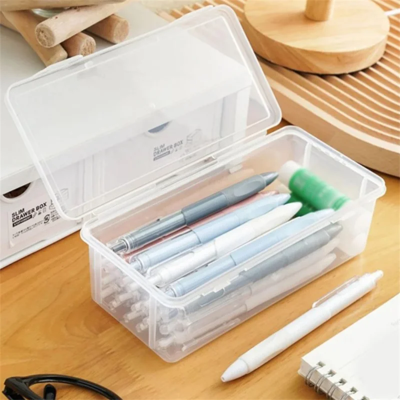 1PC Large Capacity Pencil Case Box PP Material Transparent Pencil Box Stackable Office Supplies Storage Organizer Box