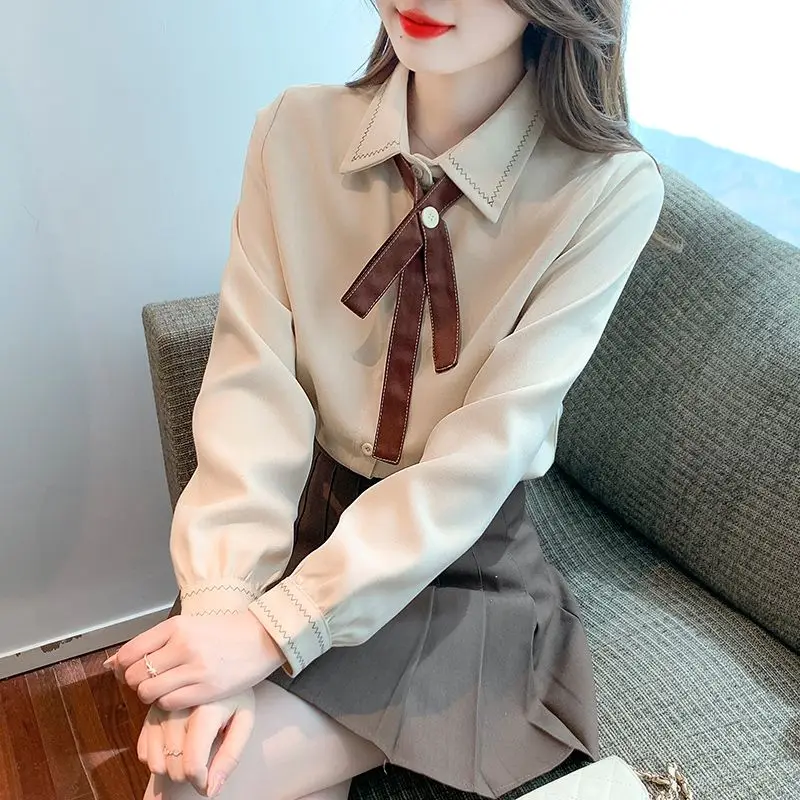 

Матовая рубашка, женские весенне-осенние стильные блузки, рубашки, женские элегантные повседневные блузки с длинным рукавом и воротником Питера Пэна, топы JJ257