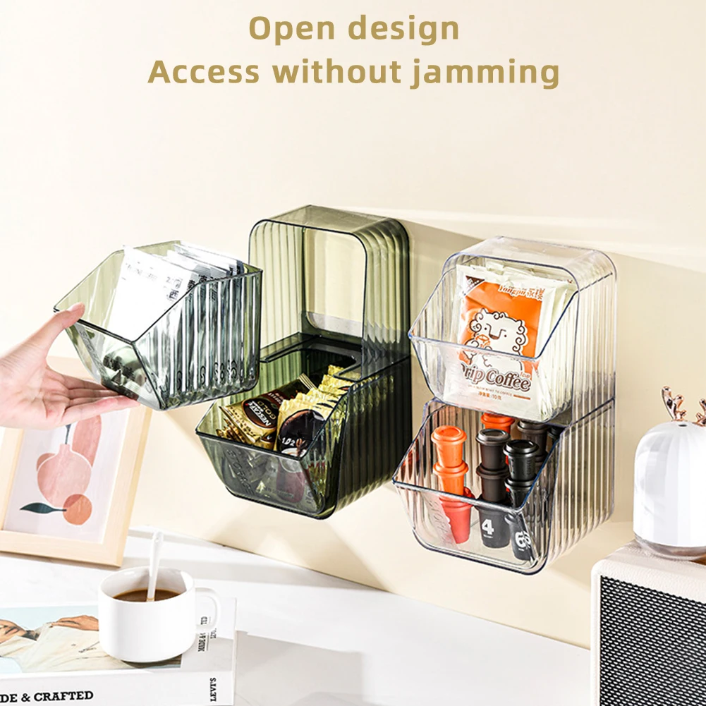 Wall-mount Storage Box Large Capacity PET Transparent Storage Containe For Tea Bag Coffee Pods Capsule Holder Box Organizer