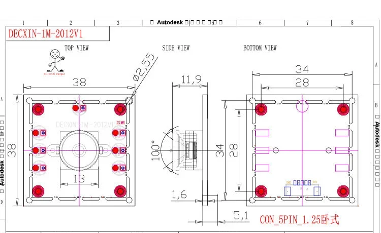 New 100 Degree Camera Module 1MP OV9732 1280x720 USB Free Driver Manual Focus, with 2 Meter Cable for WinXP/7/8/10