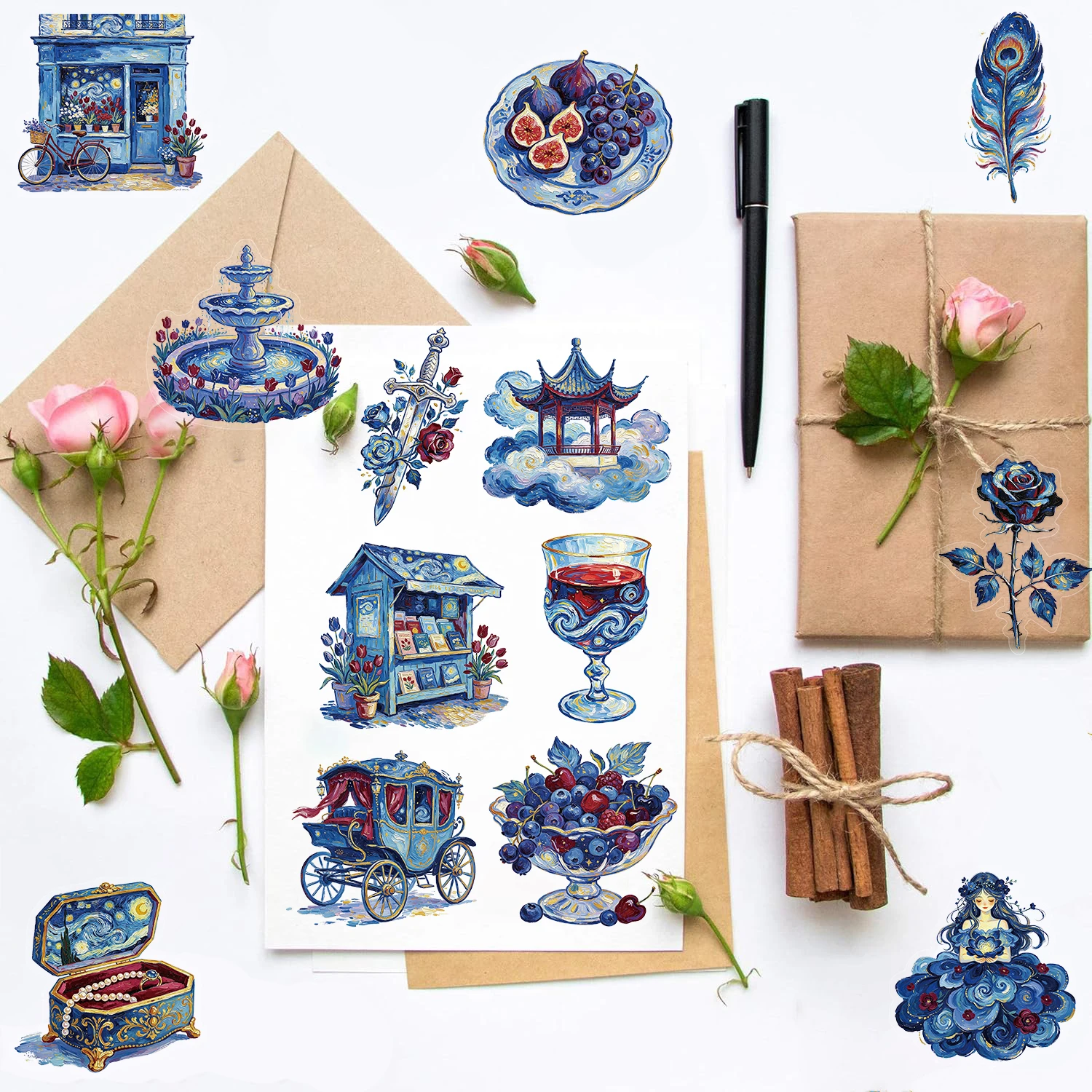 50PCS Impression of Van Gogh Print Sticker Scrapbook Creative Graffiti Waterproof Bike Coffee Laptop Luggage Bottle Decorative