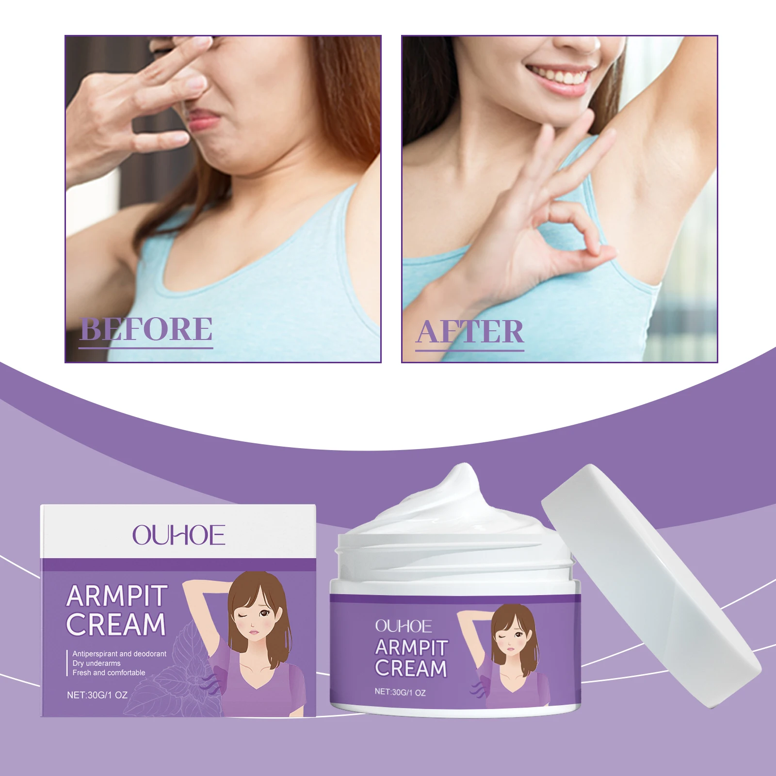 OUHOE Armpit Cream - Odor - Neutralizing, Sweat - controlling, Skin - toning, All Skin Types, Portable, Refreshing