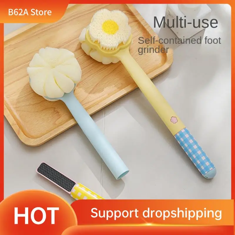 

B62A Щетка для ванны с цветком допамина, длинная ручка с шлифовальной машиной для ног, корпус душа, двухсторонний скребок для спины