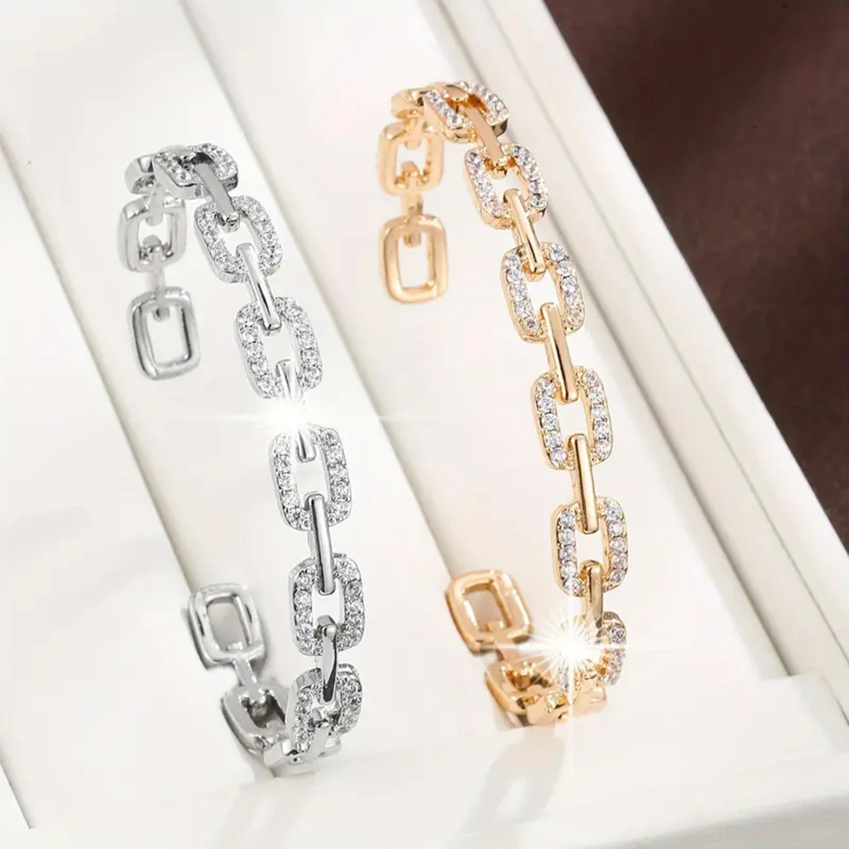 2024 Autumn New Fashion Zirconia Open Bracelet Women's Elegant Party Wear Jewelry Accessories