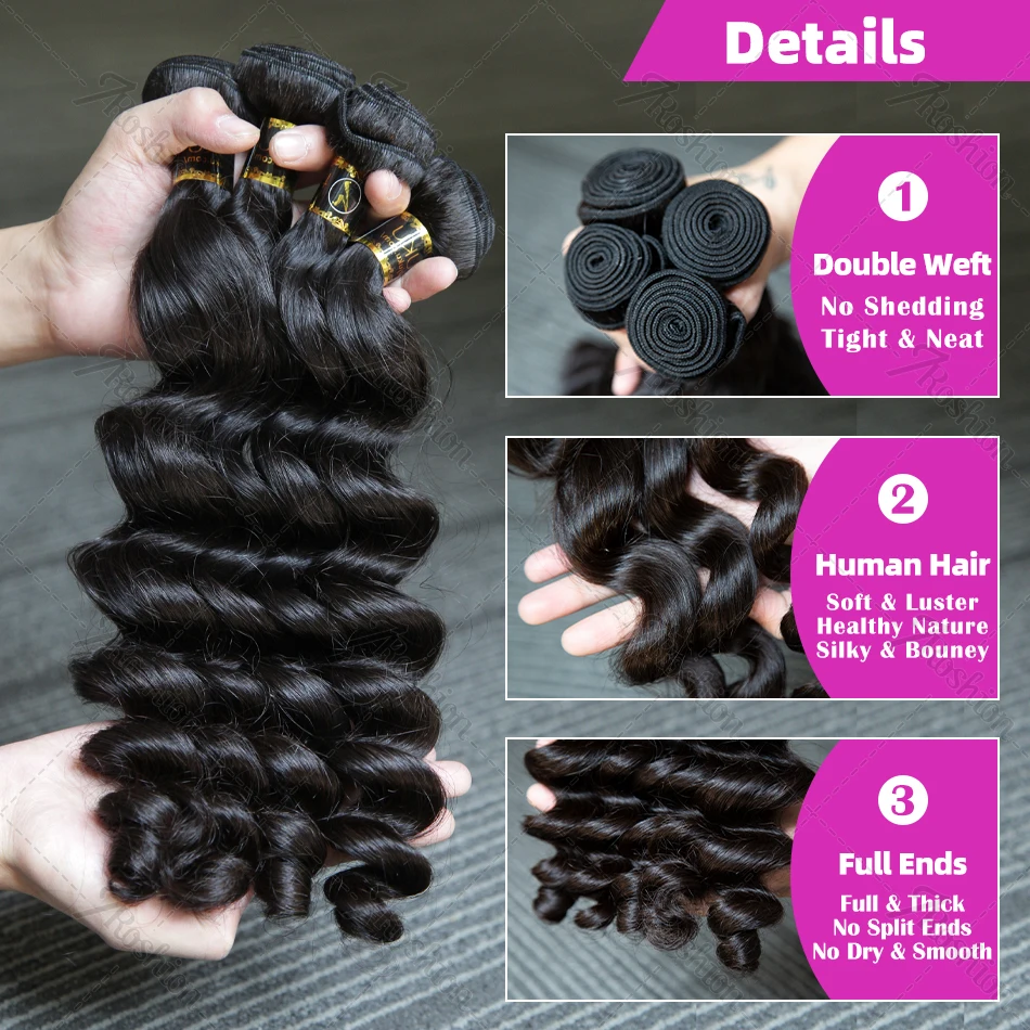 Loose Wave 30 34 Inch Brazilian Raw Virgin Unprocessed 100% Human Hair Extensions Loose Wave Bundles Double Weft Bulk Braiding