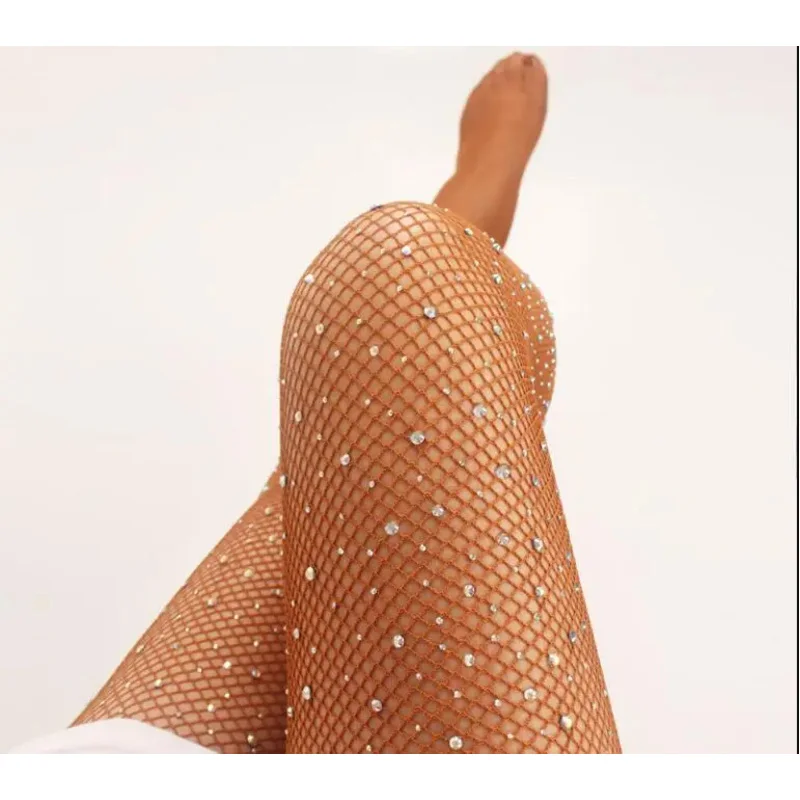 1 pçs/lote sexy strass mulheres collants salão de baile & competições de dança latina meia-calça fio duro elástico brilhante fishnet collants
