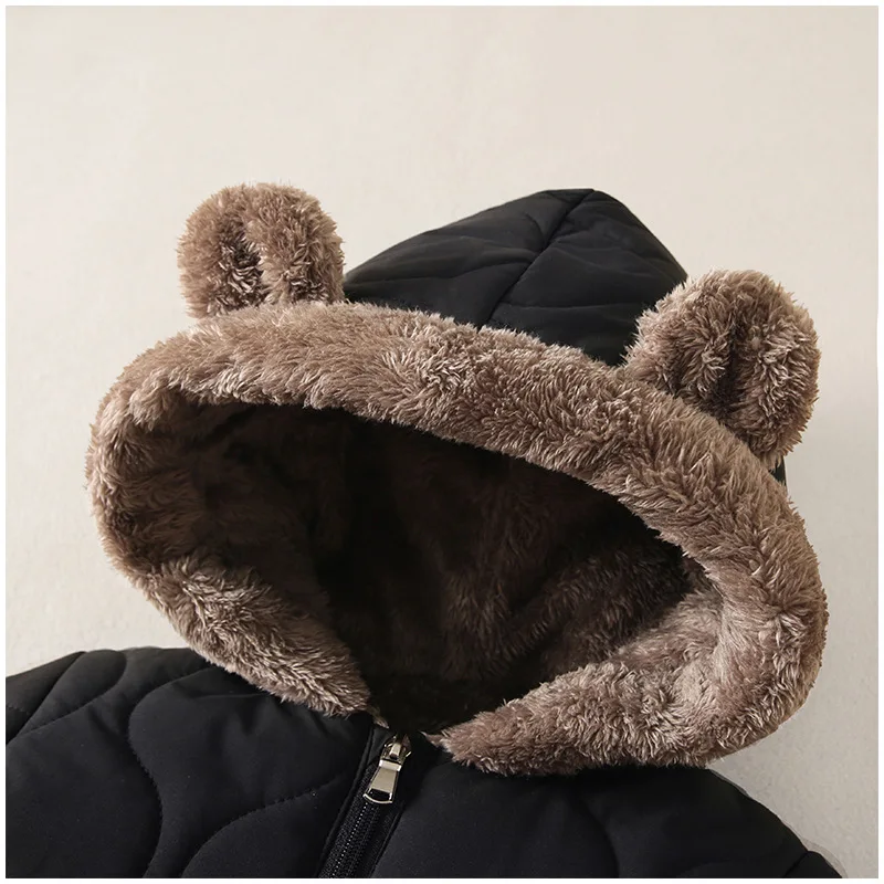 Neuer süßer Baby-Winteroverall mit Bärenohren und Kapuze, Kälteschutz-Skibekleidung, verdickte Baumwolle und Samt-Innenseite, Neugeborenen-Jumpsuit 0-2 Jahre – Detail 29