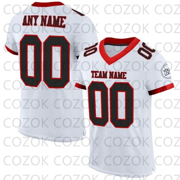 

Custome White Red Color Football Jerseys for Men Women Unisex Football Short Sleeves Athletic Tee Shirts