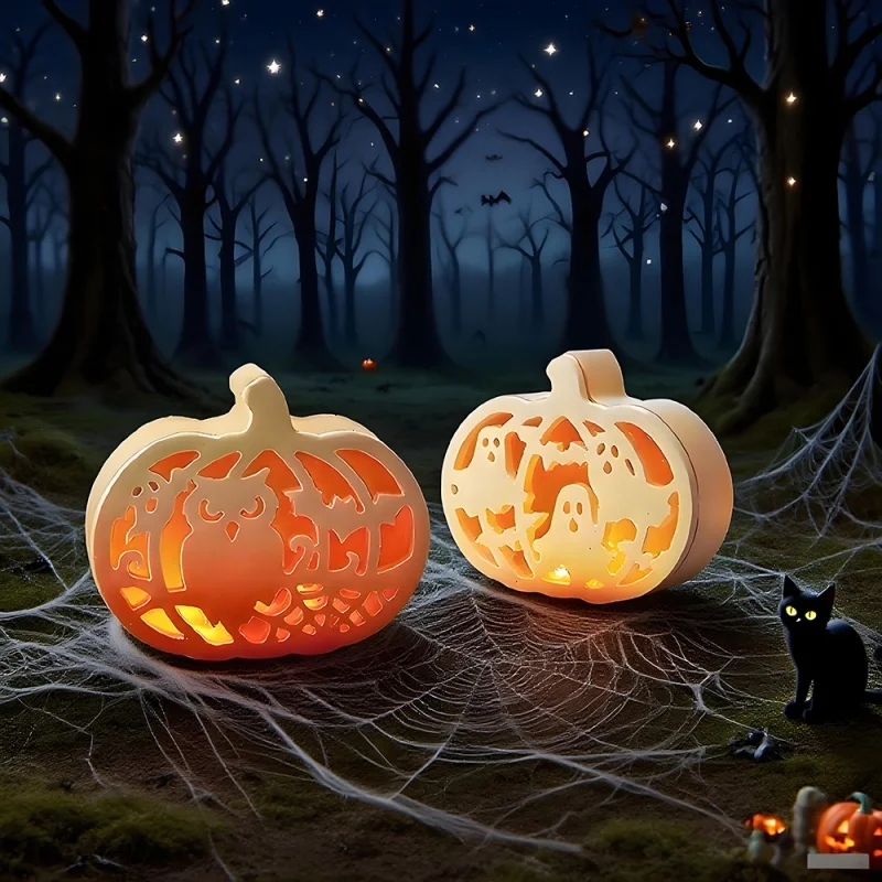 Ghost House Owl Lamp Silhouette Mold DIY Halloween Pumpkin Storage Box Resin Molds LED Night Light Making Plsater Silicone Mould