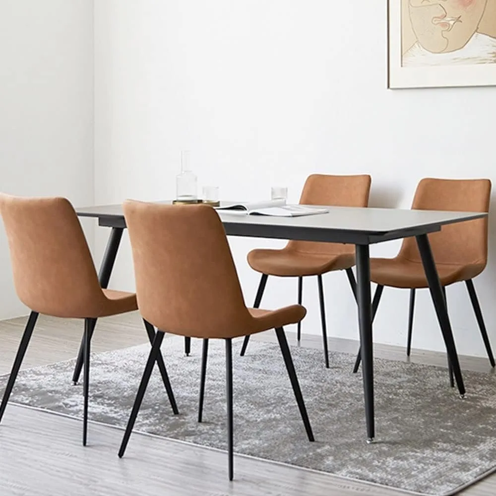 

A Set of Four Dining Chairs, with Soft Cushioned Faux Leather Cushions and Sturdy Metal Legs (4 Brown Chairs), Modern