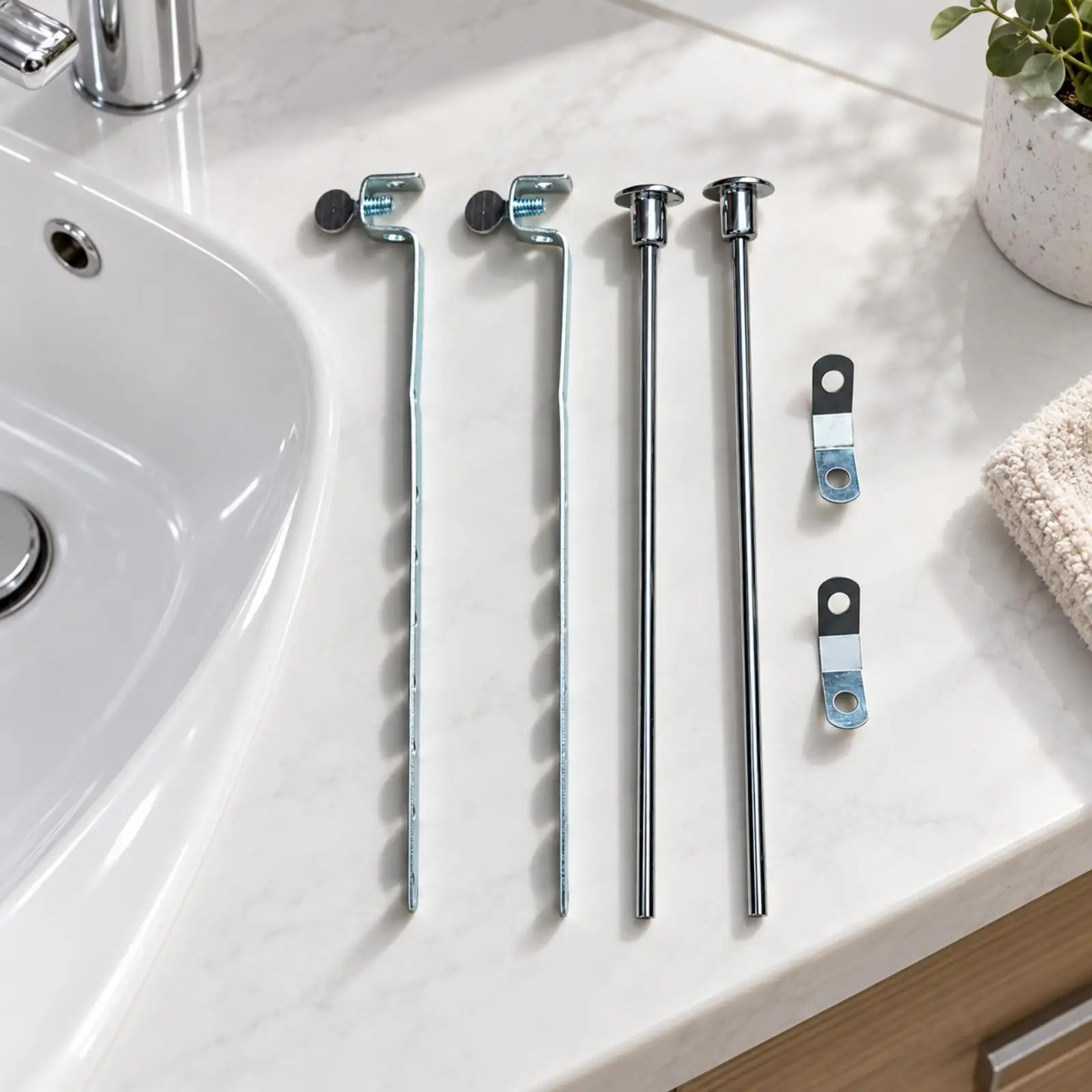Washroom Sink Temporary Stopper Lift Rod Assembly Chrome Sink Temporary Lift Rod with Linkage Strap Metal Construction Plumbing