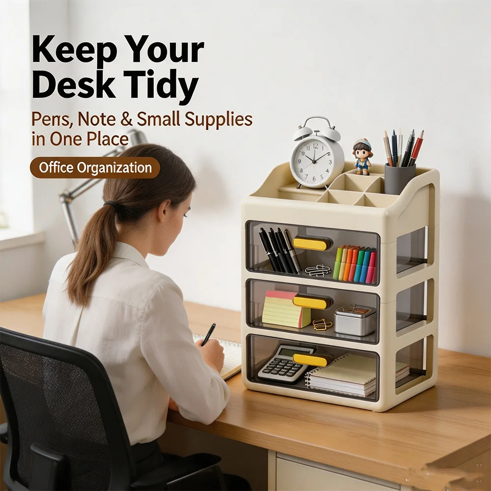 Schubladenförmige Desktop-Aufbewahrungsbox, Mehrschichtiger Schreibtisch-Organizer für Bürobedarf & Kosmetik, Tisch-Aufbewahrungsregal