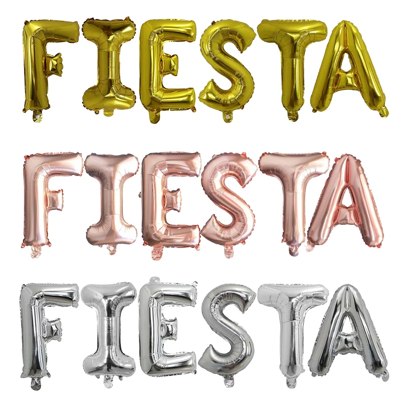 6pcs/set FIESTA Letter Aluminum Balloon Set Gold Rose Gold Mexican Spanish Carnival Party Carnival Alphabet Decoration Balloons