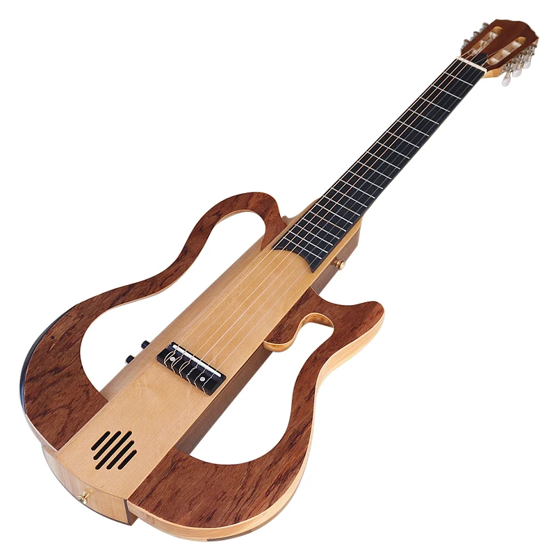 Classical Electric Guitar with Louder Speaker, 39 Inch, 6 String, Natural and Brown Color, One Side Can Be Removable