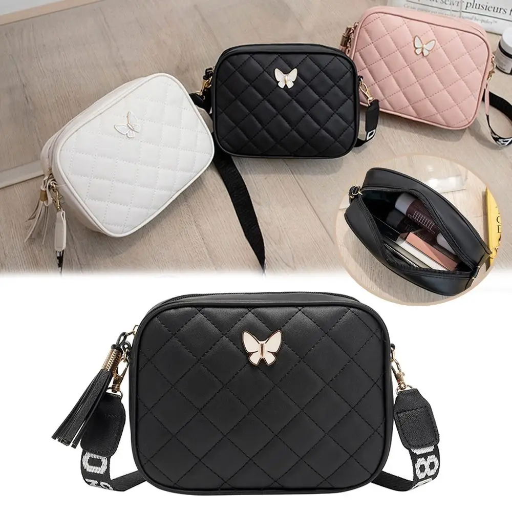 

Large Capacity PU Leather Women's Handbags Single Shoulder Tassel Accessories Crossbody Bag Butterfly Tags Messenger Bag Girls