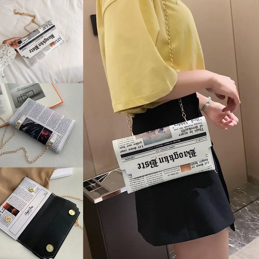

New Design PU Crossbody Messenger Bag Envelopes Newspapers Pattern Square Shoulder Bag Letter Envelope Bag Women Girls