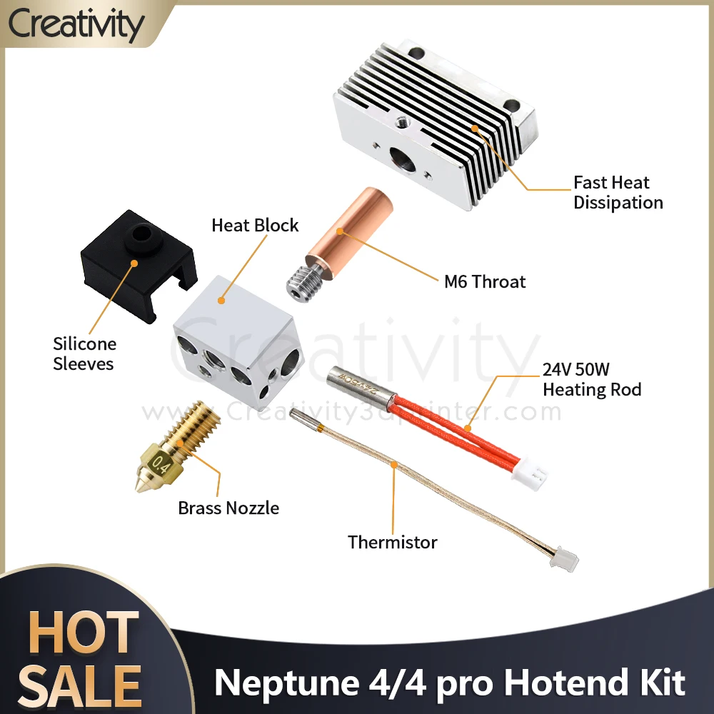 

Neptune 4 Hotend Kit Upgraded Kit Bimetal Nozzle Extruder Parts 3D Printer Accessories For Elegoo Neptune 4 Thermistor Silicone