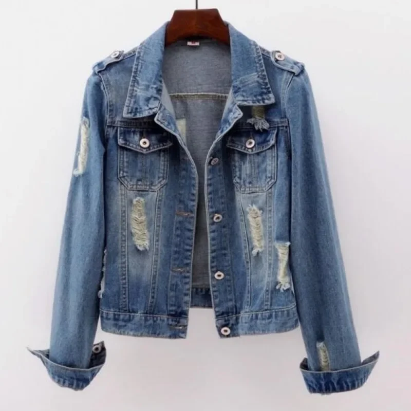 

Korean Fashion Denim Jacket Women's Spring and Autumn Blue Denim Jacket Casual Harajuku Pocket Quality Women's Jacket