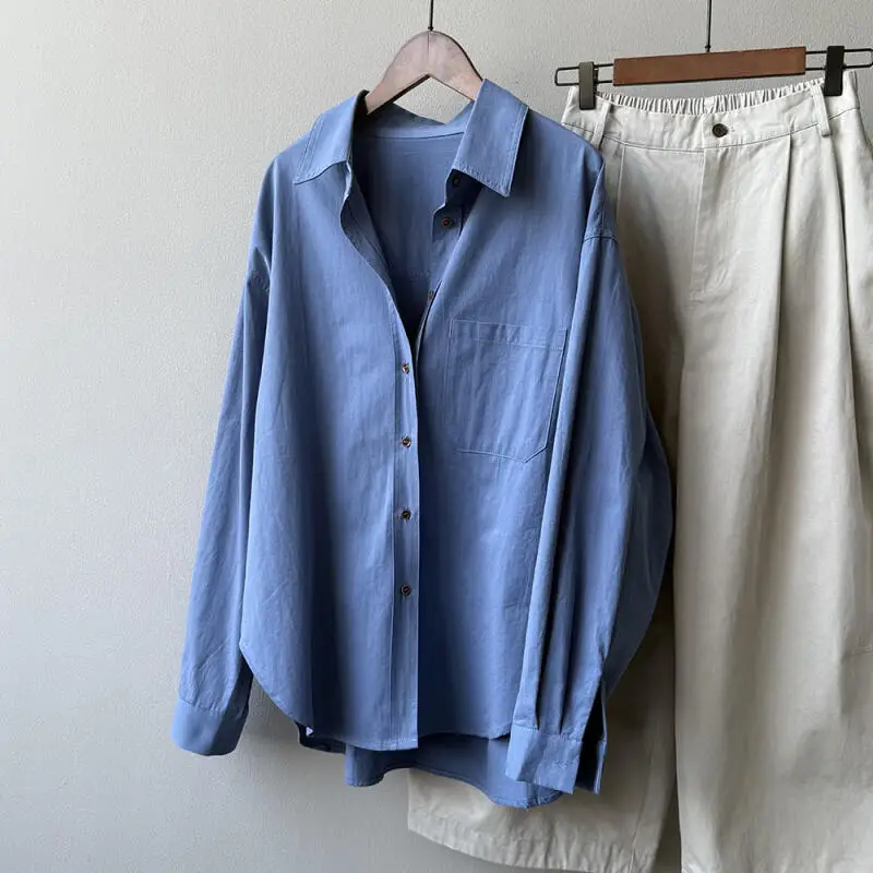 

Pure Cotton Shirt Female Autumn Winter Dopamine Long Sleeves Tops Girl New Layering Fashion Base Layer Women Clothing Wholesale