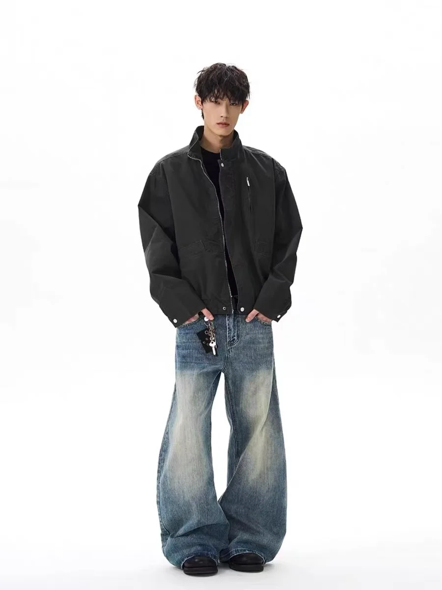 レトロアメリカンウェア 純綿スタンドカラーパイロットジャケット エクストリームボクシーバーンスタイル ワークウェアコート ユースファッション 春秋